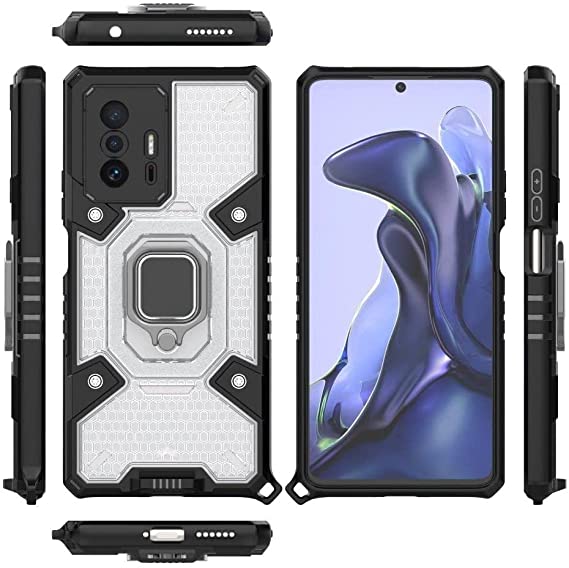 Cover Compatible with Xiaomi Mi 11T / Xiaomi Mi 11T Pro, New Original cover From GrabMobily - Ironman Honeycomb Integrated Protection Shock Resistant TPU Case with Ring Holder and Mobile Strap