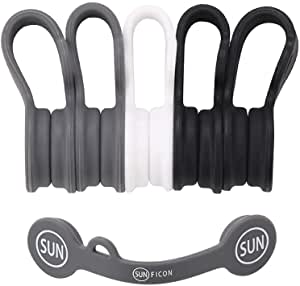 SUNFICON Cable Organizers Magnetic Cable Clips Earbuds Cords Winder Bookmark Clips Whiteboard Noticeboard Fridge Magnets USB Cable Manager Ties Straps for Home,Office,School 5 Pack Gray White Black