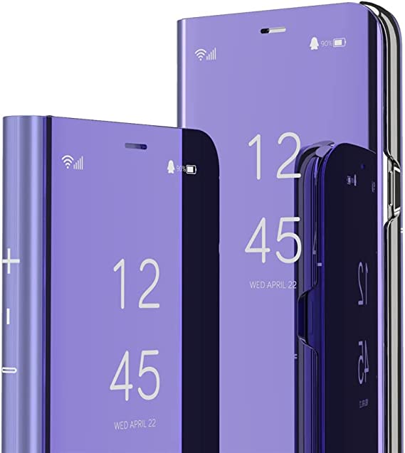 MEMAXELUS Compatible with Samsung Galaxy A73 5G Case with Kickstand Makeup Mirror Design Clear View Flip Cover Ultra - Thin Protective Cool Phone Case for Samsung A73 5G Mirror:Purple