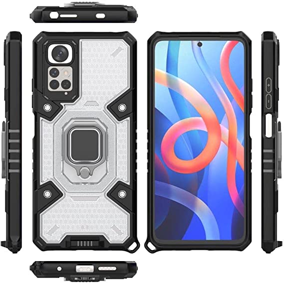 Compatible Case for Xiaomi Redmi Note 11 4G, Space Capsule Pattern Anti-Slip Protective, Ultra Shock Absorption, Kickstand Ring, with Lanyard. Cover for Xiaomi Redmi Note 11 4G - Translucent