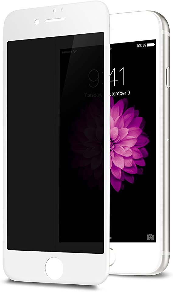 TECHO Privacy Screen Protector for iPhone 8 7 6s 6, Anti Spy 9H Tempered Glass, Edge to Edge Full Cover Screen Protector [Anti-Fingerprint] [Bubble Free] [Full Coverage] (White)