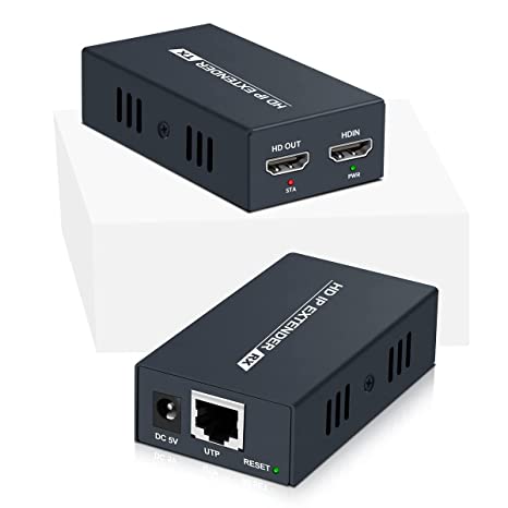 HDMI Extender Ethernet Over TCP/IP,1080P @ 60Hz, Over One Single Cat5e / Cat6 / Cat 7 Cable Uncompressed Full HD Transmission Up to 150 Meters (492ft), EDID & HDCP (Transmitter and Receiver)