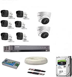 USEWELL HIKVISION Wired Full HD 5MP Cameras Combo Kit - 8CH HD DVR DS-7B08HUHI-K1 + 6 Dome Cameras + 2 Bul ler Cameras + 2TB Hard Disc + Solid Wire Roll+ Supply & All Required Connectors