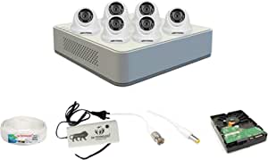 SIA TECHNOLOGY Hikvision 2MP 8 Ch HD DVR & 2MP 6 Dome Camera HD Combo kit, Include All Require Accessories for 6 Camera Installation