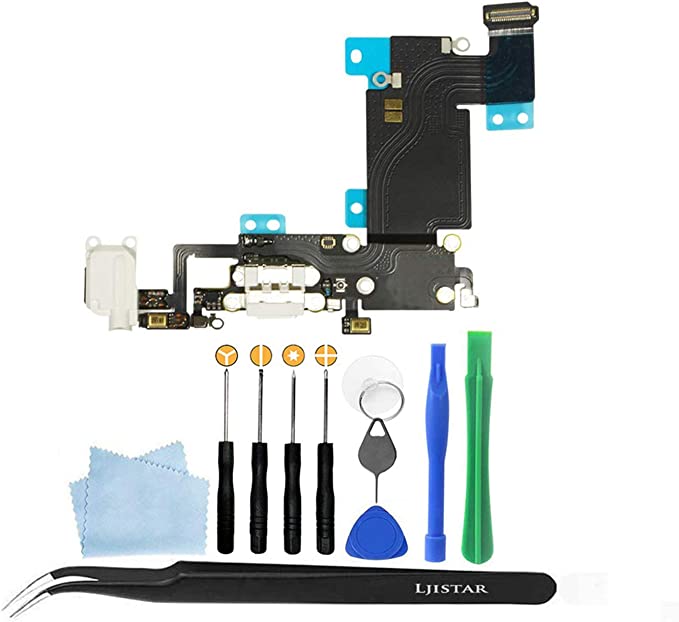 Replacement Charger Charging Port USB Connector Dock Microphone Headphone Audio Jack Ribbon Flex Cable Repair Tools with for iPhone 6s Plus 5.5 (White)