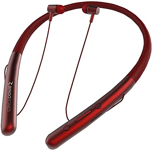 Bluetooth N1 Neckband Headphones 11 mm Drivers, Sports Wireless Headsets with Mic Bingozones Red