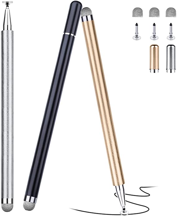 Stylus for iPad (3 Pcs), Abiarst Touch Screens Stylus Pens Disc & Fiber Tip for Apple/iPhone/Ipad pro/Mini/Air/Android/Microsoft/Surface All Capacitive Touch Screens (3-Pack (Black/Silver/Champagne))