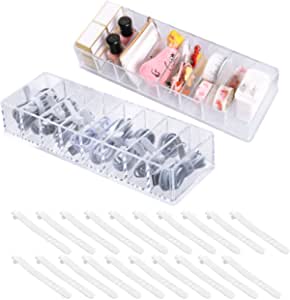 Cable Storage Box, Clear Desk Organizer Box, Transparent Acrylic Storage Organizers for Office Supplies with 8 Cells and 20 Reusable Velcros Applicable To Store Electronics, Stationery, Tie ( 2 Pack)