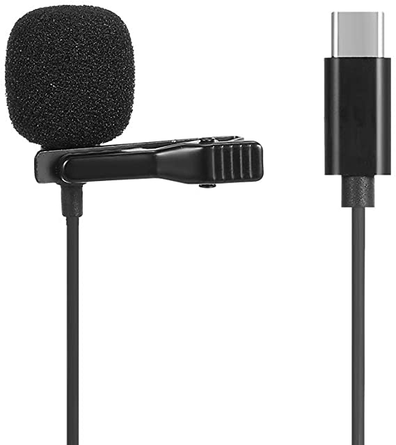 JH-042 Type-C Lavalier Microphone Omni Directional Condenser Microphone Superb Sound for Audio and Video Recording Black