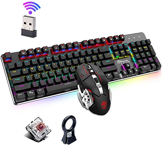 Lychee Wireless Gaming Keyboard Mouse Combo, Mechanical 104 Keys with RGB Backlit (Brown Switch)