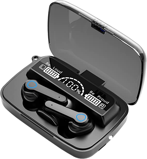 TWS M19 Bluetooth Earbud, Wireless Headphones,Noise Cancelling,Bass Stress,Sports Gaming Headset with Mic LED Power Display Intelligente Touch Control Black