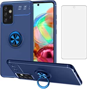 Asuwish Compatible with Samsung Galaxy A52 5G/4G Case and Tempered Glass Screen Protector Cover Cell Accessories Kickstand Ring Holder Soft TPU Phone Cases for Glaxay A 52 G5 Gaxaly 52A S52 X52 Blue