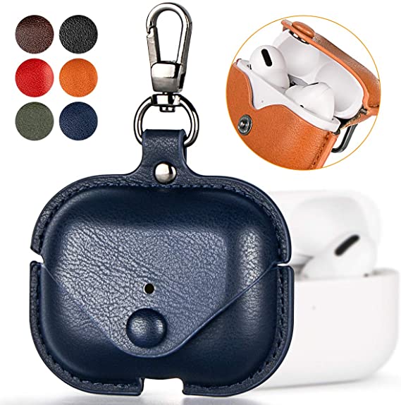 Leather Case for Airpods Pro with Keychain, Premium Leather Vintage Portable Shockproof Protective Cover for Apple AirPods Pro Charging Case 3rd Gen 2019