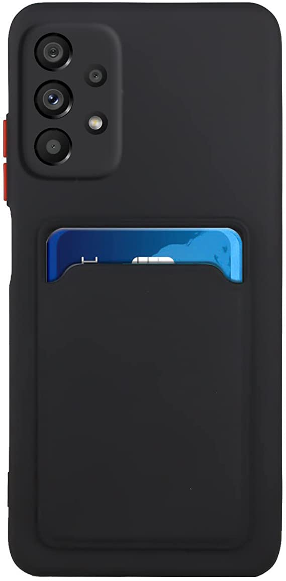 Soft TPU Phone Cover For Samsung Galaxy A33 5G Built-in Card Holder Slim Fit Protective Silicone Bumper Case with Wallet Credit Card (Black)