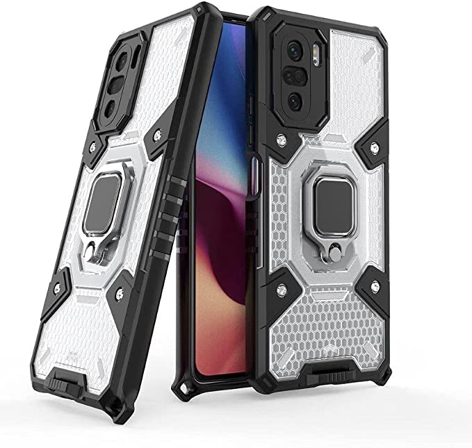 Cover Compatible with Xiaomi Redmi K40 / Redmi K40 pro, New Original cover From GrabMobily - Ironman Honeycomb Integrated Protection Shock Resistant TPU Case with Ring Holder and Mobile Strap