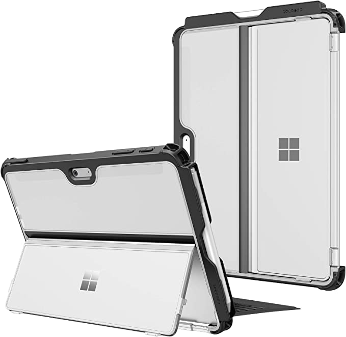 Fintie Hard Case for Microsoft Surface Go 2 (2020) / Surface Go (2018), Shockproof Folio Protective Rugged Cover Compatible with Type Cover Keyboard + Original Kickstand, Frost Clear