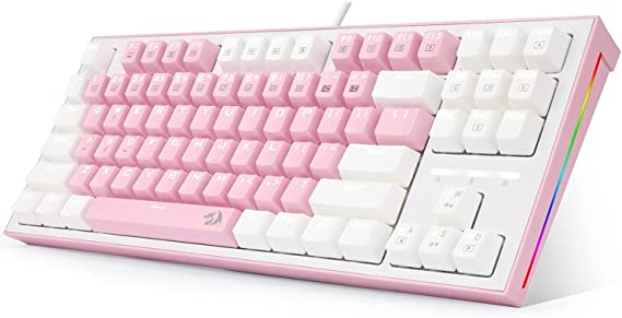 REDRAGON K611 BES Gaming Mechanical TKL Keyboard - White Backlighting and Side RGB Light - Blue Switch - AR/EN key | Pink/White