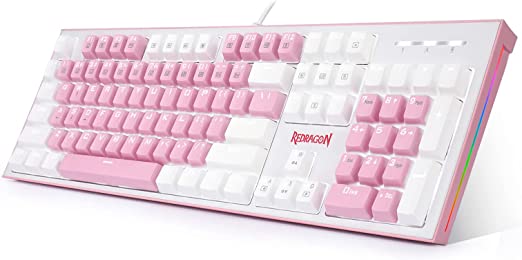 Redragon K623 HADES Mechanical Gaming Keyboard White LED Side RGB Lighting – Blue Switch (White Pink)