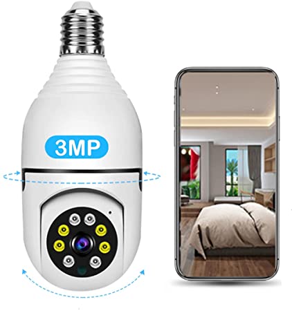 Wi-Fi Camera, HD 3MP Light Bulb Camera 360 Degrees Panoramic Cam 2.4GHz Wi-Fi Security Camera, Home Wireless IP LED Camera, Color Night Vision/Alarm/ Auto Tracking Motion Detection