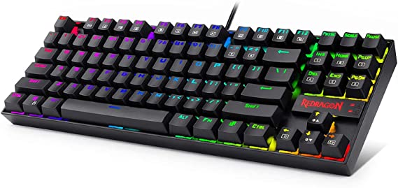 Redragon K552 Mechanical Gaming Keyboard 87 Key RGB LED Backlit Wired with Anti-Dust Proof Switches for Windows PC (Black Keyboard, Brown Switches)