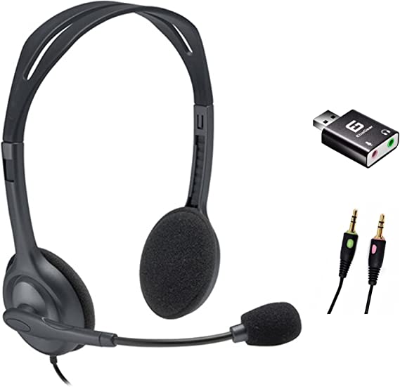 Logitech Stereo Headset H110 with Noise Cancelling Microphone, Dual Wired 3.5mm Plug, Includes USB Headset Adapter for Computer PC, Mac, Laptop - Universal - Bulk Packaging - Black