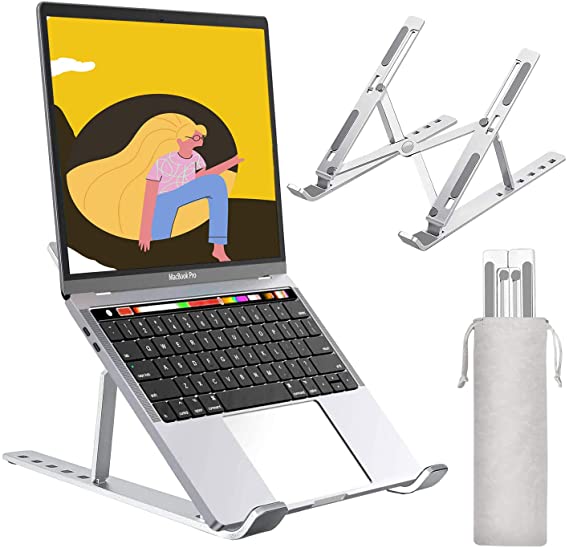 Laptop Stand Adjustable Height, Simple Zone Aluminum Portable Notebook Stand Holder for Desk, Foldable Laptop Computer Riser Compatible with MacBook Air Pro, Lenovo, Dell, 10-15.6” Laptops - Silver