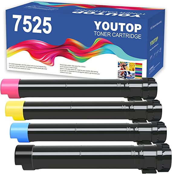 YOUTOP Compatible Toner Cartridge 7525 (006R01513 006R01516 006R01515 006R01514) Replacement for Xerox WorkCentre 7525 7530 7535 7545 7556 7830 7835 7845 7855 Printers. 4PK