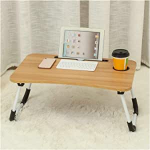 Table Mobile Workstation Table Folding Laptop Table With slot hole Computer Table sleep for sofa bed study desk bedside table,Black FFLSDR (Color : Wood Color)