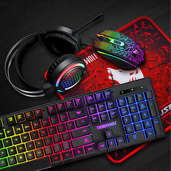 Keyboard and Mouse - Arabest Gaming Membrane Keyboard, Gaming Mouse, Gaming Headset and Mouse Pad Combo All-in-one PC Gamer Set for Windows PC