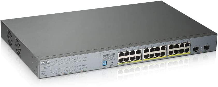 Zyxel 24-port Gigabit Unmanaged PoE+ Switch with 250 Watt Budget and 2 SFP, Long Range PoE Switch [GS1300-26HP]