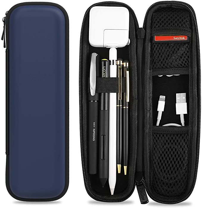 ProCase Holder Case for Apple Pencil, PU Leather Carrying Case Hard EVA Protective Pouch Sleeve Bag for iPad 10.2 2019/Pro 11 2018 12.9 10.5 9.7 Pencil/Stylus/Surface Pen, with Mesh Pockets -Navy