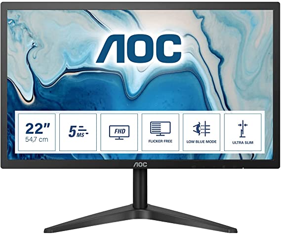 AOC 21.5 Inch LED Full HD (1920×1080) monitor, AOC office monitor (VGA, HDMI) 22B1H – Black