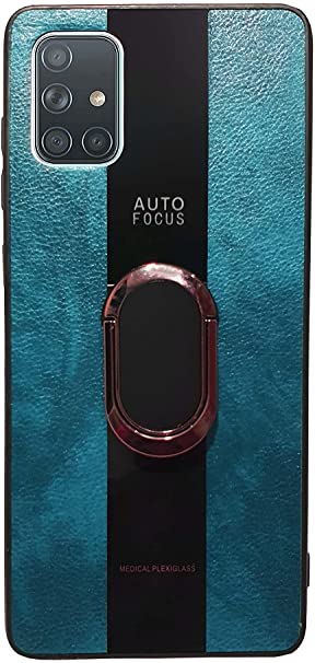 Hard Tough Leather Cool Magnet Shockproof Drop Protection Kickstand Cover with Stand and Ring for Samsung Galaxy A71 (Green)