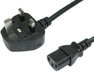 UK Standard IEC c13 to 3 Pin UK Mains Plug Lead, 10 METER - BLACK