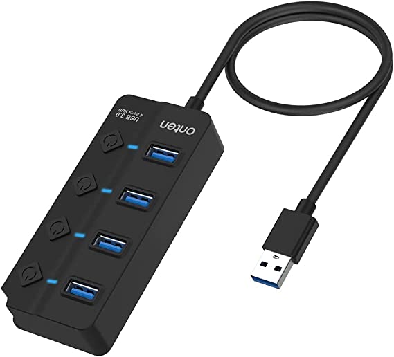 onten USB 3.0 Hub, 4-Port USB3.0 Type A Adapter with Individual LED Power Switches, Portable Data Hub for Windows XP/Vista/7/8/10 & MAC OS 10.6 to