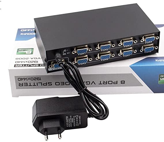 Newest 8 port vga splitter 150mhz PC to 8 VGA Monitor TV Video Splitter 8Port VGA Splitter support 1600 * 1280