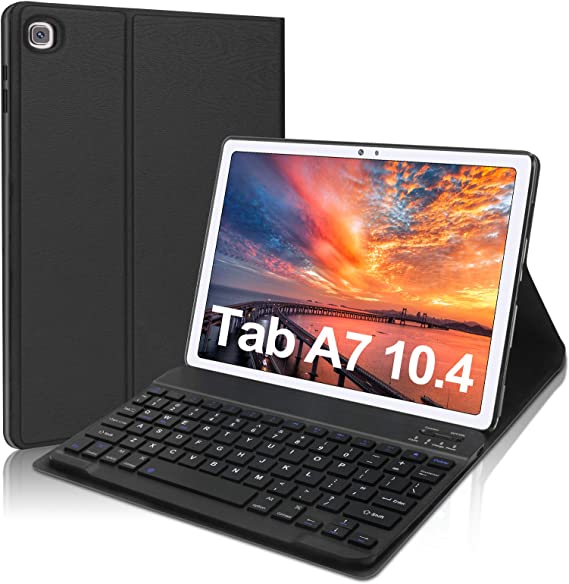 Keyboard Case for Samsung Galaxy Tab A7 10.4 2020 Model (-T500/T505/T507) - Wireless Bluetooth Detachable Keyboard, PU Leather Folio Cover, Auto Wake/Sleep, Black