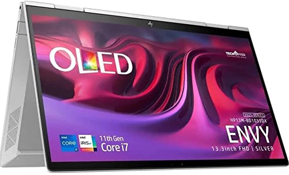 HP ENVY x360 13m-bd1033dx 2in1 convertable laptop - 11th Intel Core i7-1195G7, 8GB RAM, 512GB SSD, 13.3" FHD OLED Multiouch, Intel Iris Xe Graphics, FingerPrint, Backlit keyboard, Windows 11 - Silver