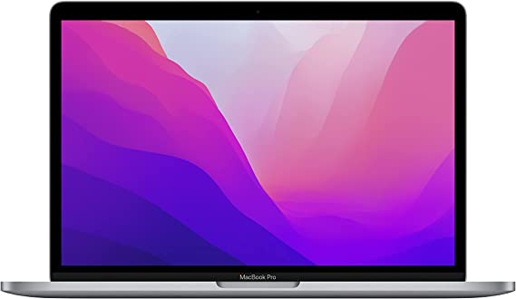 2022 Apple MacBook Pro laptop with M2 chip: 13-inch Retina display, 8GB RAM, 256GB SSD storage, Touch Bar, backlit keyboard, FaceTime HD camera. Works with iPhone and iPad; Space Grey