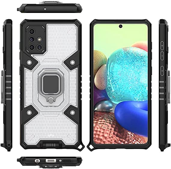 Compatible Case for Samsung Galaxy A71 4G, Space Capsule Pattern Anti-Slip Protective, Ultra Shock Absorption, Kickstand Ring, with Lanyard. Cover for Samsung Galaxy A71 4G - Translucent/Black