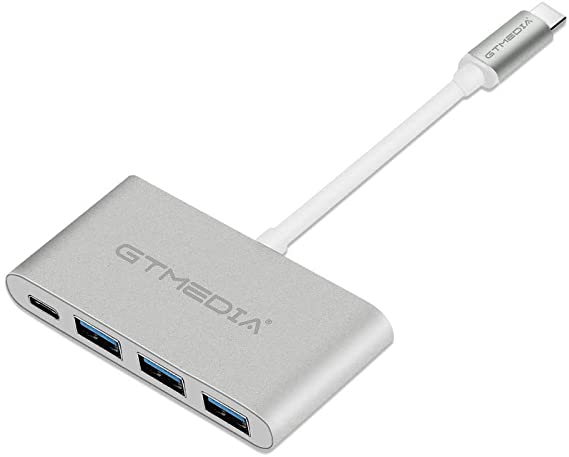 GTMEDIA 4-Ports USB-C Hub Adapter, Multifunctional 4-in-1 Type-C Data Transfer Splitter Connector, USB 3.1 C to 3 USB3.0 with 5V-20V / 3A Max Upstream Charging Port for Mac