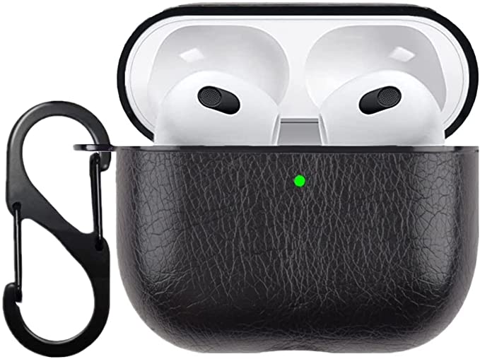 Protective Leather Case Cover Front Led Visible For AirPods 3 (2021) New (Black)