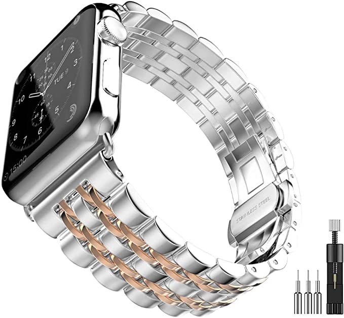 Mangoton Metal Bands Compatible with Apple Watch Band 38mm 40mm 41mm, Black Replacement Strap with Case Cover Compatible with iWatch Series 7 6 5 4 3 2 1 SE