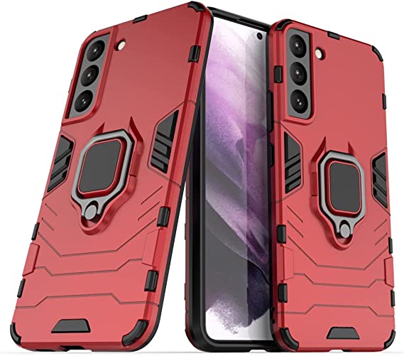 Compatible with Samsung Galaxy S22 Plus 5G Case, Metal Ring Grip Kickstand Shockproof Hard Bumper (Works with Magnetic Car Mount) Dual Layer Rugged Cover (Red)