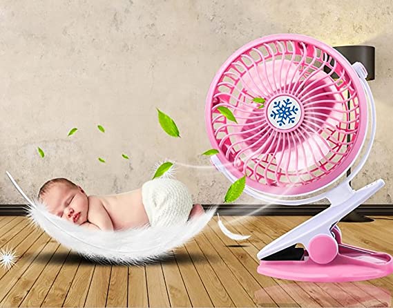 Portable Mini Fan, Rechargeable Clip Fan and Desk Fan, Battery Operated Fan Baby Stroller Fan, USB or Rechargeable Battery Powered(Included), Ideal for Baby Stroller, Personal desk, Outdoor（Pink）