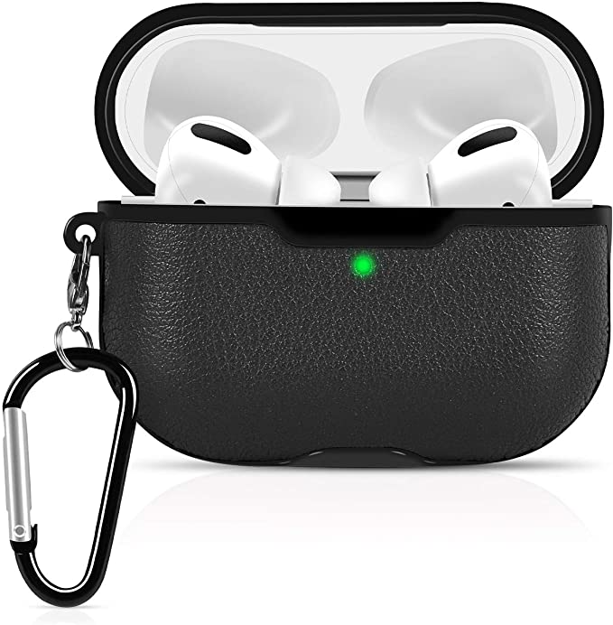 Airpods Pro Case Leather, Cute AirPods 3 Accessories Leather Case Skin（Black）