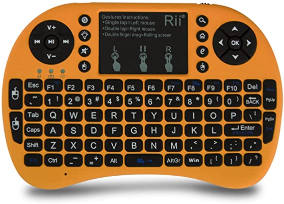 (Upgraded) Rii 2.4GHz Mini Wireless Keyboard with Touchpad＆QWERTY Keyboard,LED Backlit,Portable Keyboard Wireless for laptop/PC/Tablets/Windows/Mac/TV/Xbox/PS3/Raspberry Pi .(i8+ Golden)