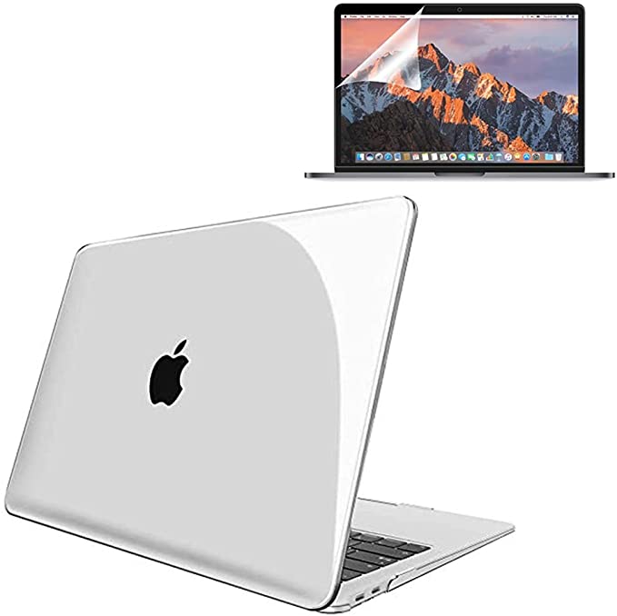 OJOS Hard Shell Case & Anti Glare Screen Protector Compatible with MacBook Air 13 inch A2337 (M1) A2179 A1932 Soft Touch Cover MacBook Air 2020 Case (Gloss Clear, Matte Screen Guard)