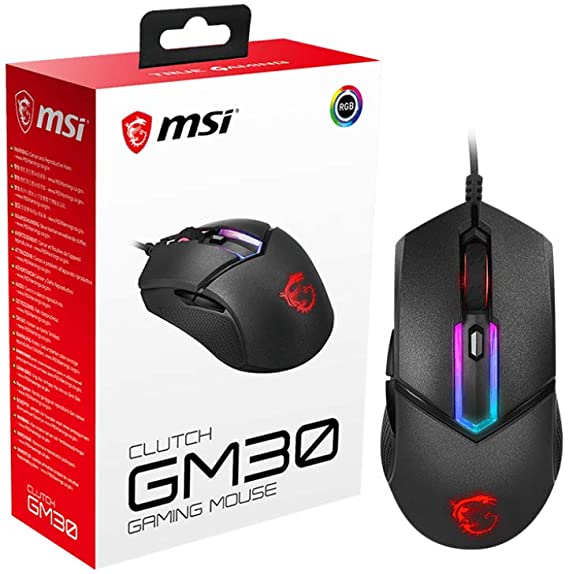 MSI Clutch GM30 6200 DPI Adjustable Omron Switch Symmetrical Design Wired RGB Gaming Mouse - Black