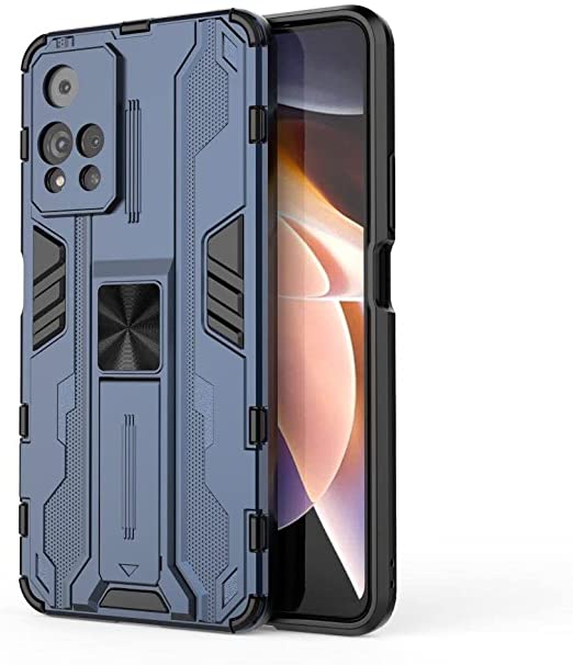 Xiaomi Poco X4 NFC Iron Man Rugged Shockproof Kickstand Cover - Heavy Duty Armor Shockproof Cover - Original New cover From GrabMobily - Blue